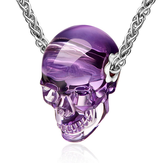 Skullis Signature Amethyst Gem Skull Pendant or Necklace, Hand Carved, Sterling Silver 925 Chain, for Women & Men