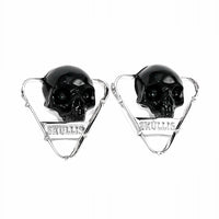 The Threshold Seal - Gem Skull Earrings of Black Obsidian Carved Skull in 925 Sterling Silver