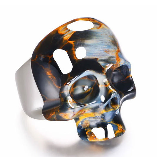 Skullis Signature Pietersite Gem Skull Ring, Hand Carved, Sterling Silver, for Women & Men