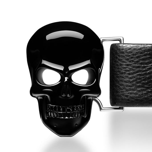 Gem Skull Buckle of Black Obsidian Carved Skull with Genuine Leather