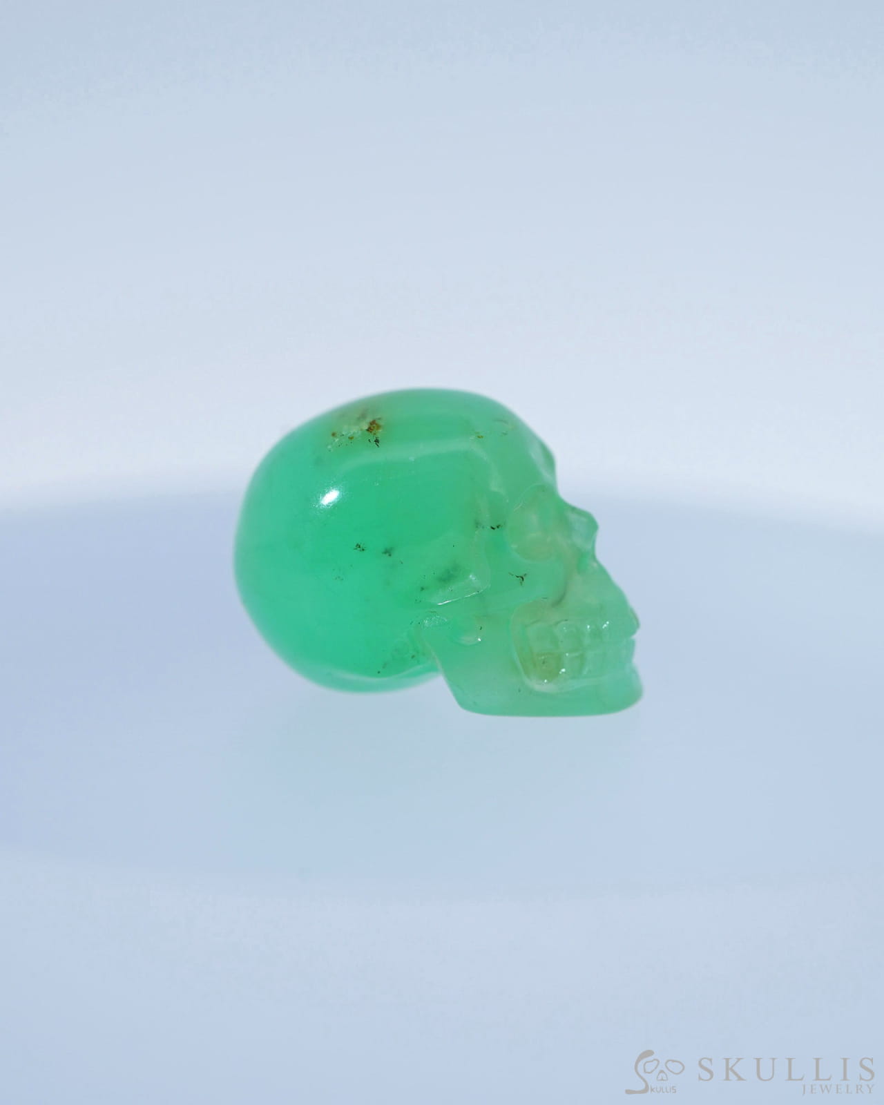 0.5’’ Chrysoprase Carved Gem Skull Skullis Realistic - 9800101 Tiny Gemstone