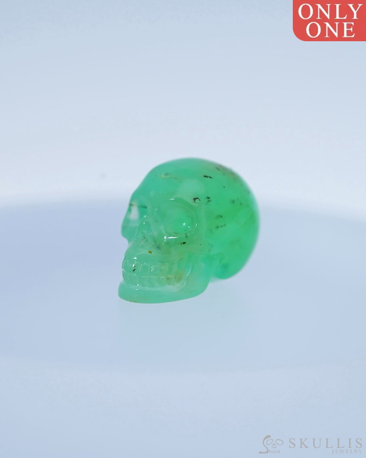 0.5’’ Chrysoprase Carved Gem Skull Skullis Realistic - 9800101 Tiny Gemstone