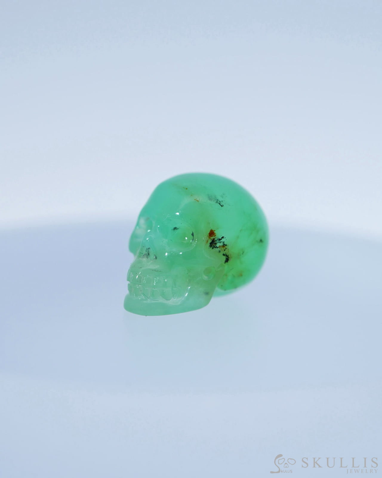 0.5’’ Chrysoprase Carved Gem Skull Skullis Realistic - 9800103 Tiny Gemstone