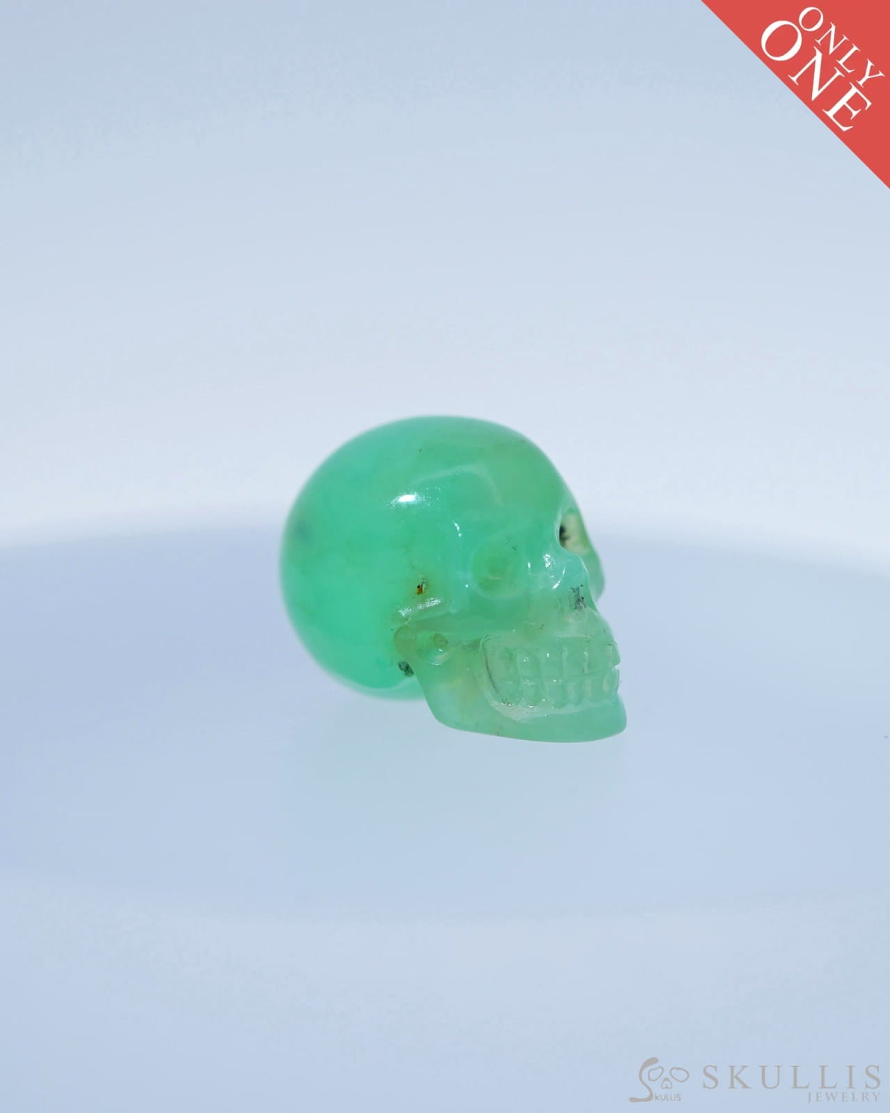 0.5’’ Chrysoprase Carved Gem Skull Skullis Realistic - 9800103 Tiny Gemstone