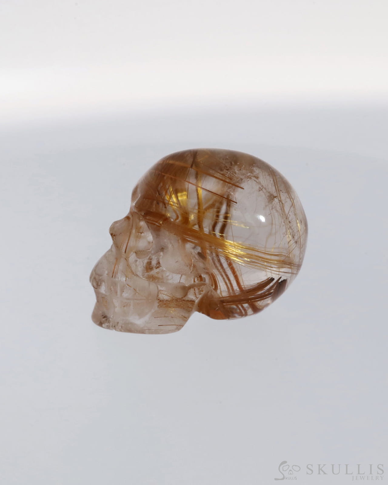 Gem Skull Of Rutilated Quartz Rock Crystal Carved Realistic Tiny Gemstone