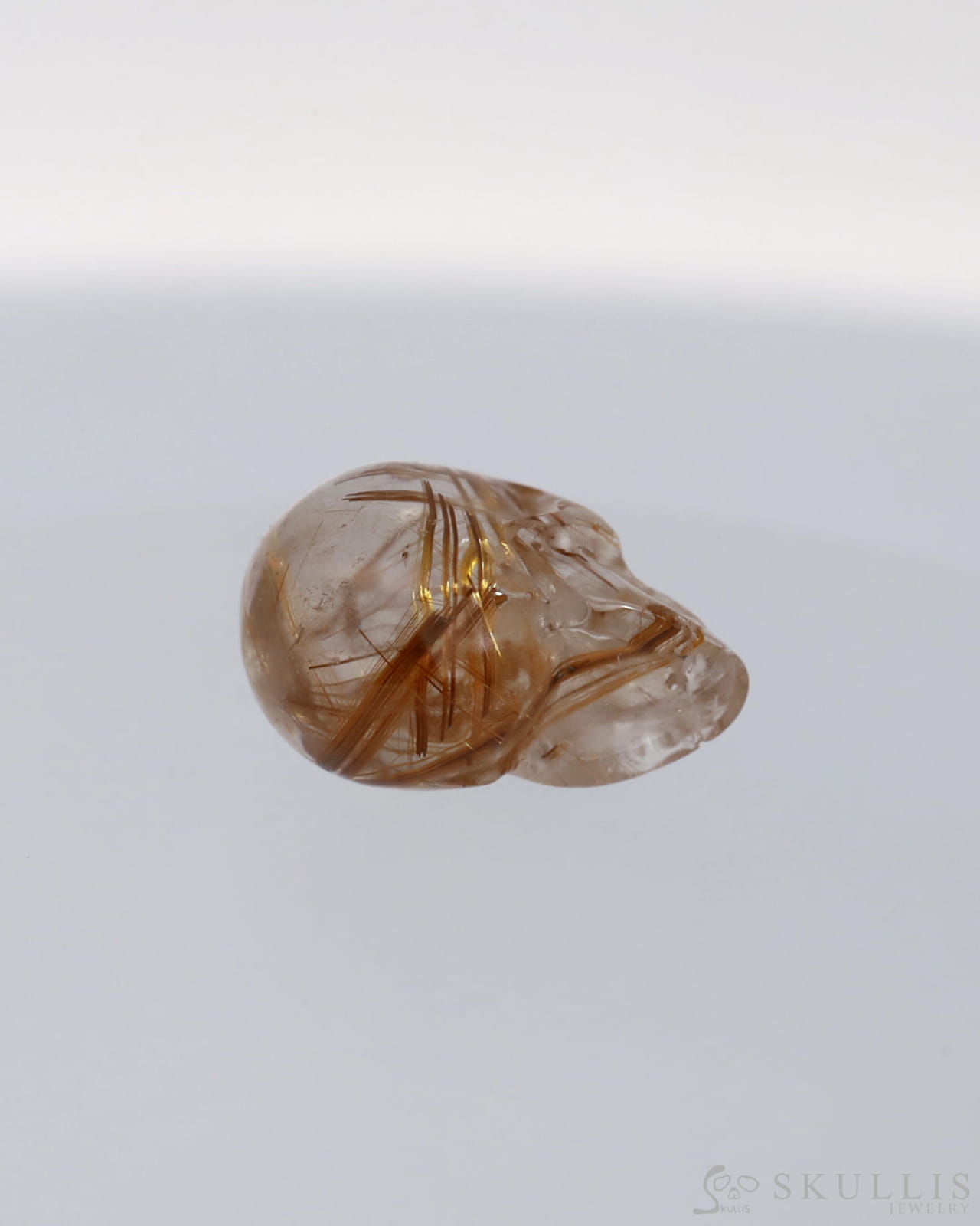 Gem Skull Of Rutilated Quartz Rock Crystal Carved Realistic Tiny Gemstone