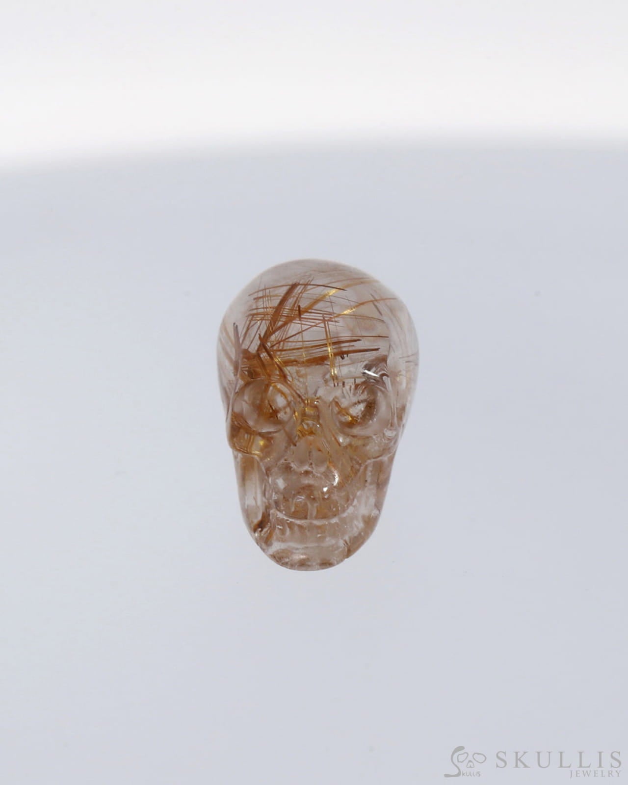 Gem Skull Of Rutilated Quartz Rock Crystal Carved Realistic Tiny Gemstone