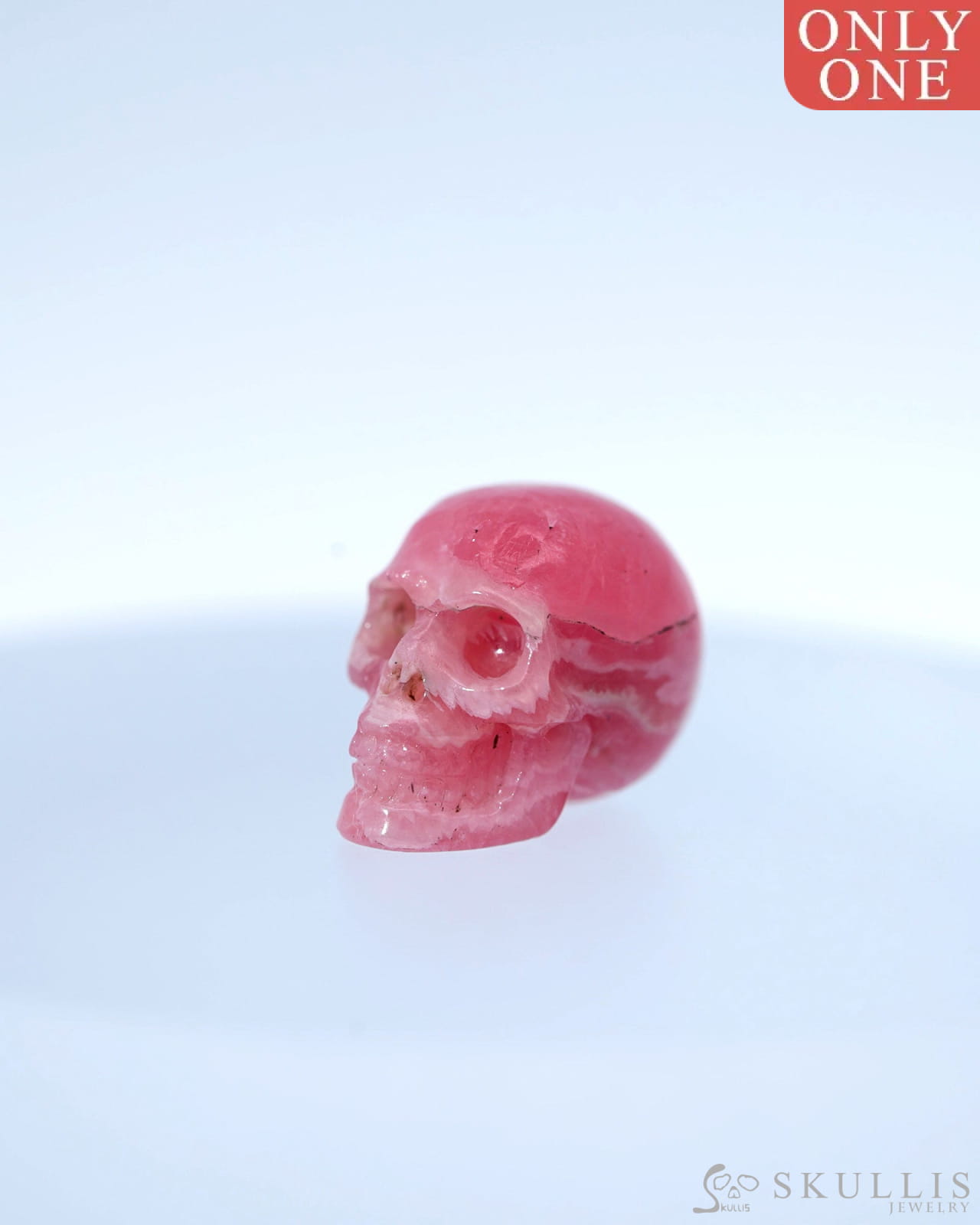 0.6’’ Rhodochrosite Carved Gem Skull Skullis Realistic - 0800008 Tiny Gemstone