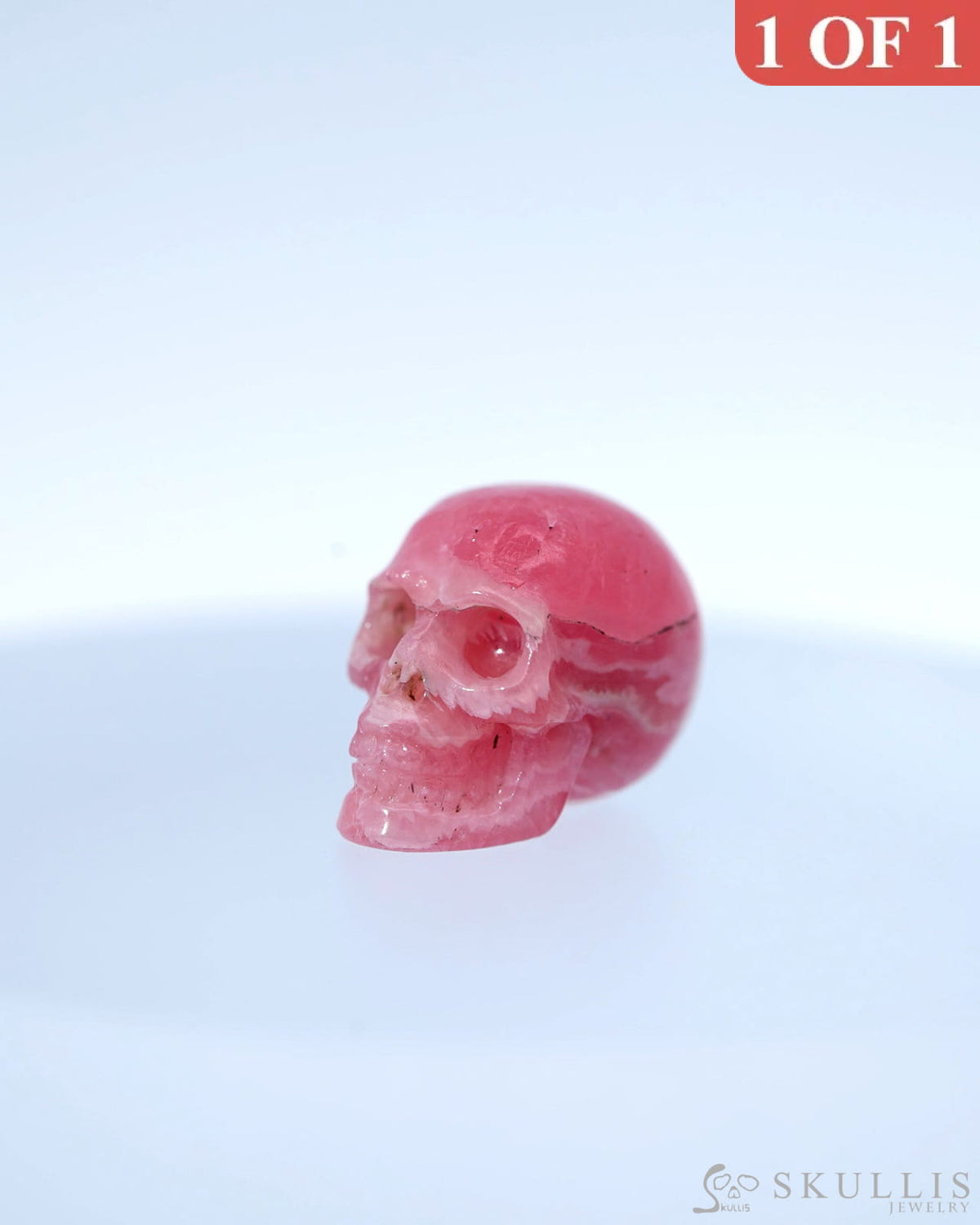 0.6’’ Rhodochrosite Carved Gem Skull Skullis Realistic - 0800008 Tiny Gemstone