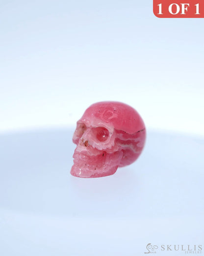 0.6’’ Rhodochrosite Carved Gem Skull Skullis Realistic - 0800008 Tiny Gemstone