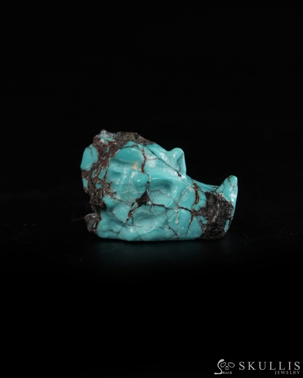 0.6’’ Spiderweb Turquoise (Matrix Turquoise) Hand Carved Gem Dragon Skull Skullis Realistic - 9900366 - Tiny Gemstone