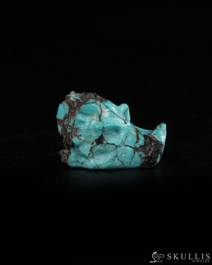 0.6’’ Spiderweb Turquoise (Matrix Turquoise) Hand Carved Gem Dragon Skull Skullis Realistic - 9900366 - Tiny Gemstone