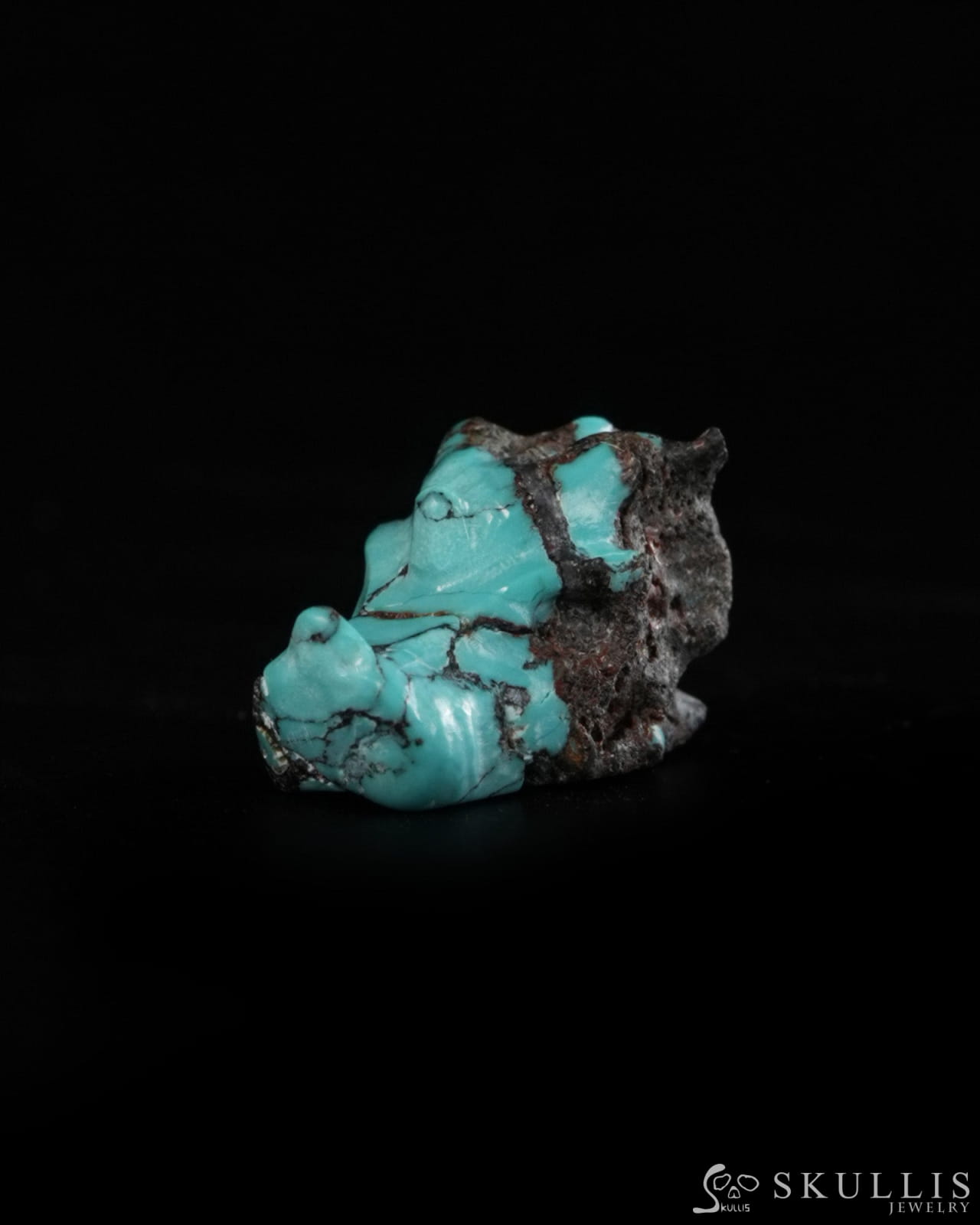 0.6’’ Spiderweb Turquoise (Matrix Turquoise) Hand Carved Gem Dragon Skull Skullis Realistic - 9900366 - Tiny Gemstone