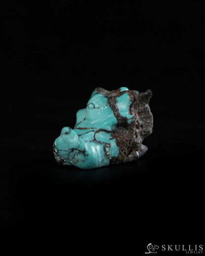 0.6’’ Spiderweb Turquoise (Matrix Turquoise) Hand Carved Gem Dragon Skull Skullis Realistic - 9900366 - Tiny Gemstone