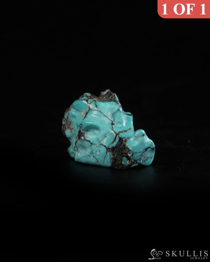 0.6’’ Spiderweb Turquoise (Matrix Turquoise) Hand Carved Gem Dragon Skull Skullis Realistic - 9900366 - Tiny Gemstone