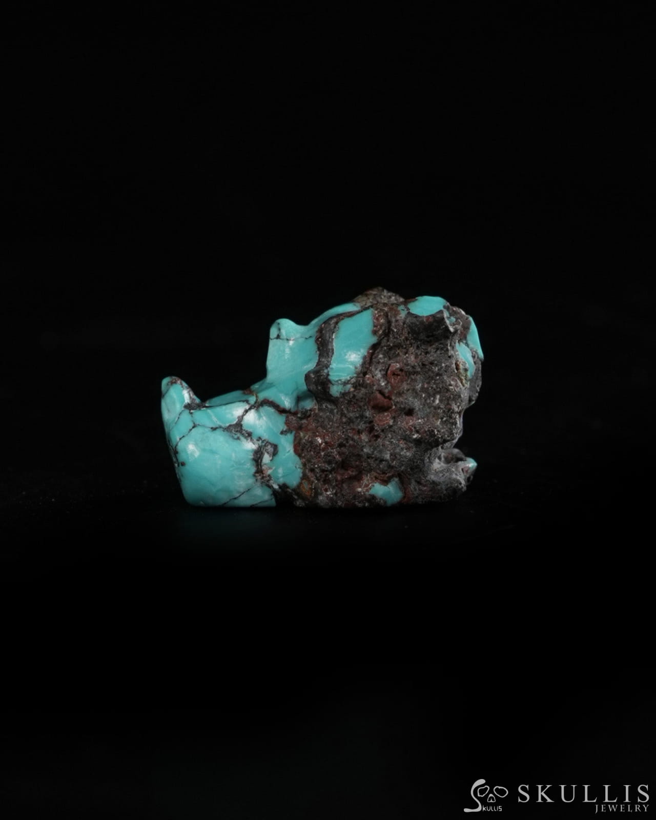0.6’’ Spiderweb Turquoise (Matrix Turquoise) Hand Carved Gem Dragon Skull Skullis Realistic - 9900366 - Tiny Gemstone