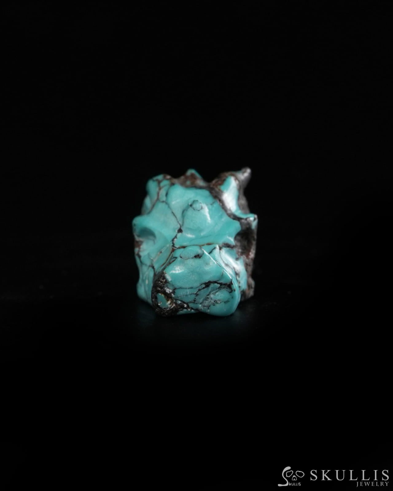 0.6’’ Spiderweb Turquoise (Matrix Turquoise) Hand Carved Gem Dragon Skull Skullis Realistic - 9900366 - Tiny Gemstone