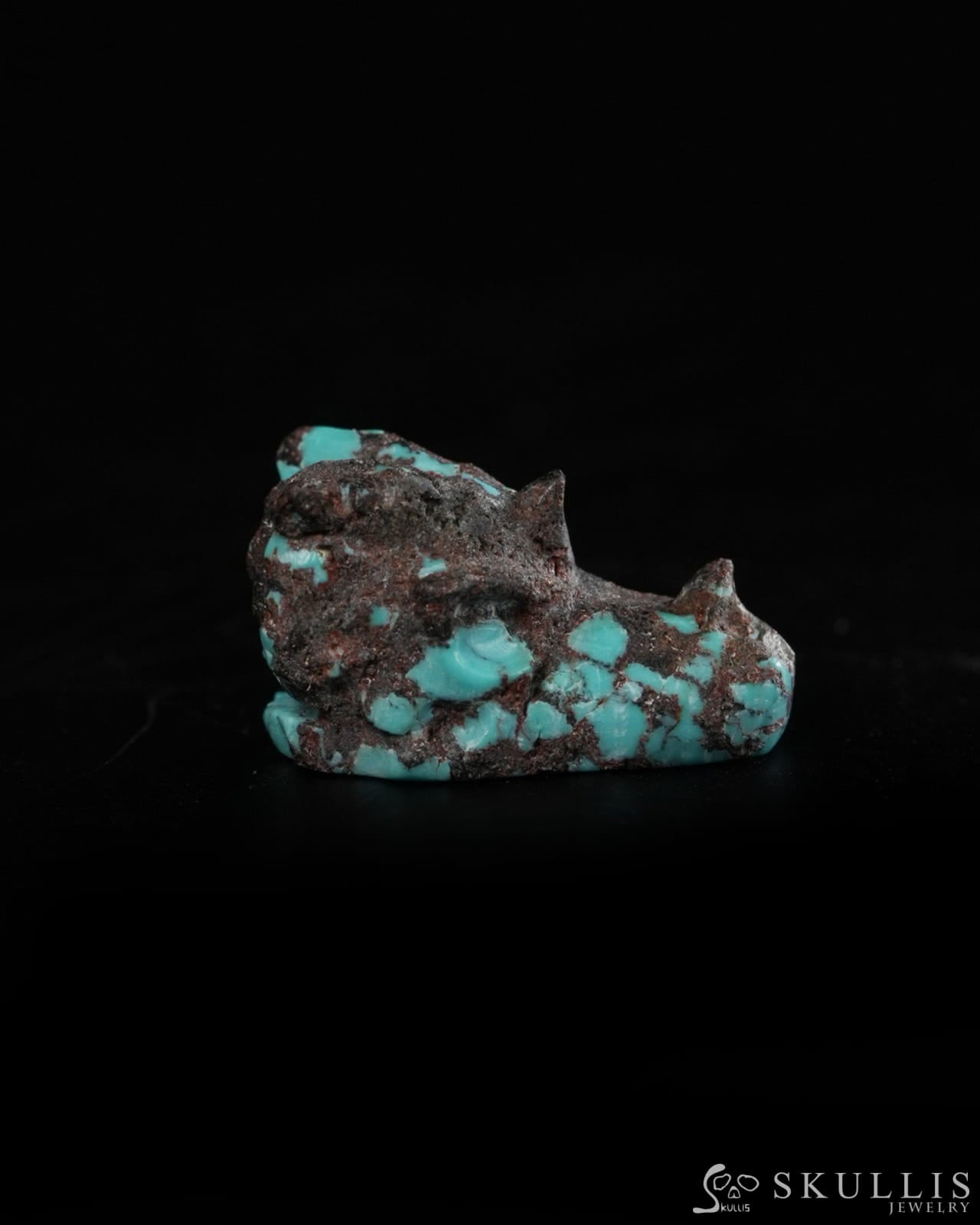 0.6’’ Spiderweb Turquoise (Matrix Turquoise) Hand Carved Gem Dragon Skull Skullis Realistic - 9900367 - Tiny Gemstone