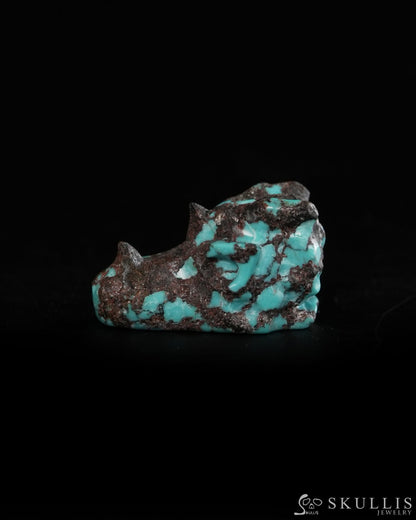 0.6’’ Spiderweb Turquoise (Matrix Turquoise) Hand Carved Gem Dragon Skull Skullis Realistic - 9900367 - Tiny Gemstone