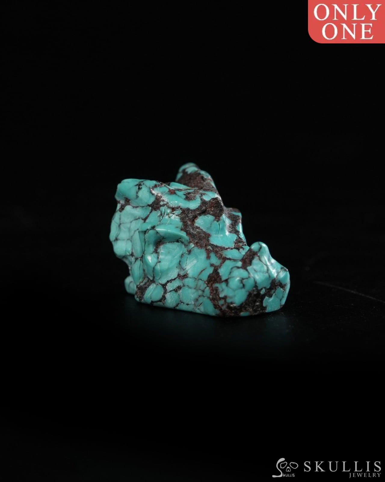 0.6’’ Spiderweb Turquoise (Matrix Turquoise) Hand Carved Gem Dragon Skull Skullis Realistic - 9900368 - Tiny Gemstone
