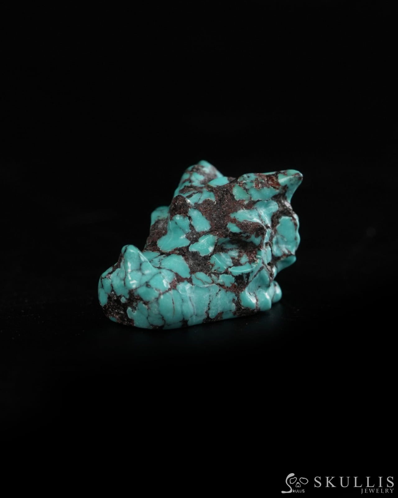 0.6’’ Spiderweb Turquoise (Matrix Turquoise) Hand Carved Gem Dragon Skull Skullis Realistic - 9900368 - Tiny Gemstone