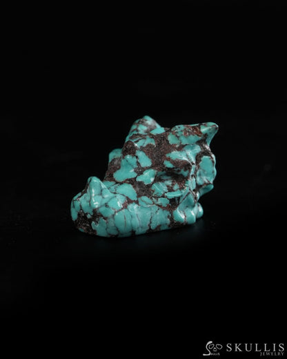 0.6’’ Spiderweb Turquoise (Matrix Turquoise) Hand Carved Gem Dragon Skull Skullis Realistic - 9900368 - Tiny Gemstone