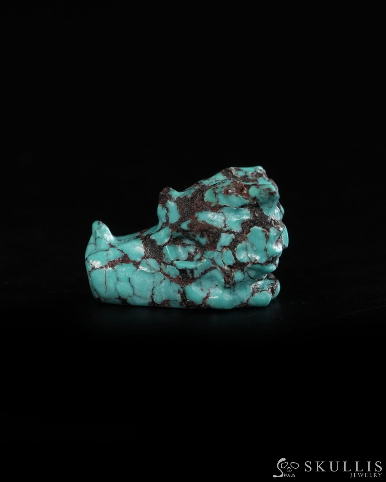 0.6’’ Spiderweb Turquoise (Matrix Turquoise) Hand Carved Gem Dragon Skull Skullis Realistic - 9900368 - Tiny Gemstone