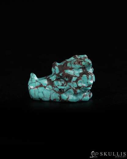 0.6’’ Spiderweb Turquoise (Matrix Turquoise) Hand Carved Gem Dragon Skull Skullis Realistic - 9900368 - Tiny Gemstone