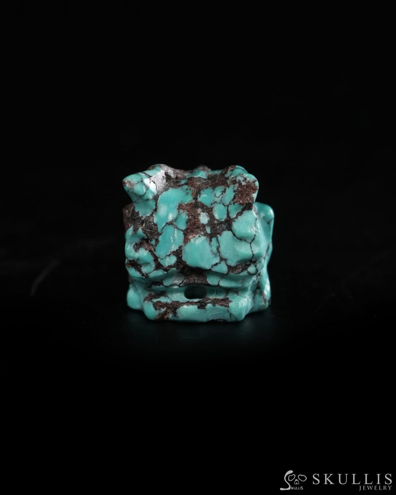 0.6’’ Spiderweb Turquoise (Matrix Turquoise) Hand Carved Gem Dragon Skull Skullis Realistic - 9900368 - Tiny Gemstone