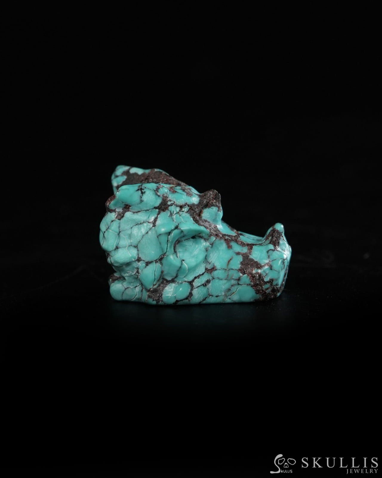 0.6’’ Spiderweb Turquoise (Matrix Turquoise) Hand Carved Gem Dragon Skull Skullis Realistic - 9900368 - Tiny Gemstone