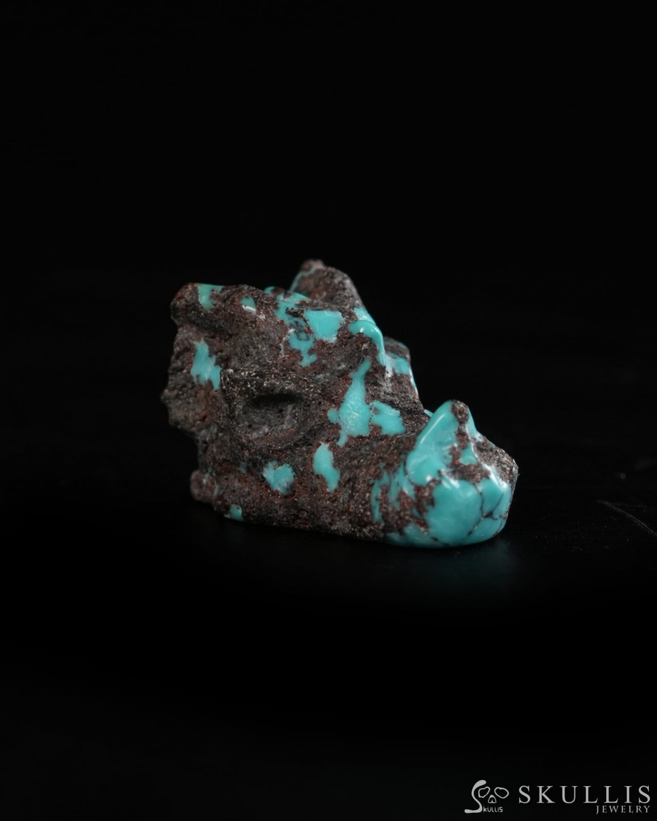 0.6’’ Spiderweb Turquoise (Matrix Turquoise) Hand Carved Gem Dragon Skull Skullis Realistic - 9900369 - Tiny Gemstone