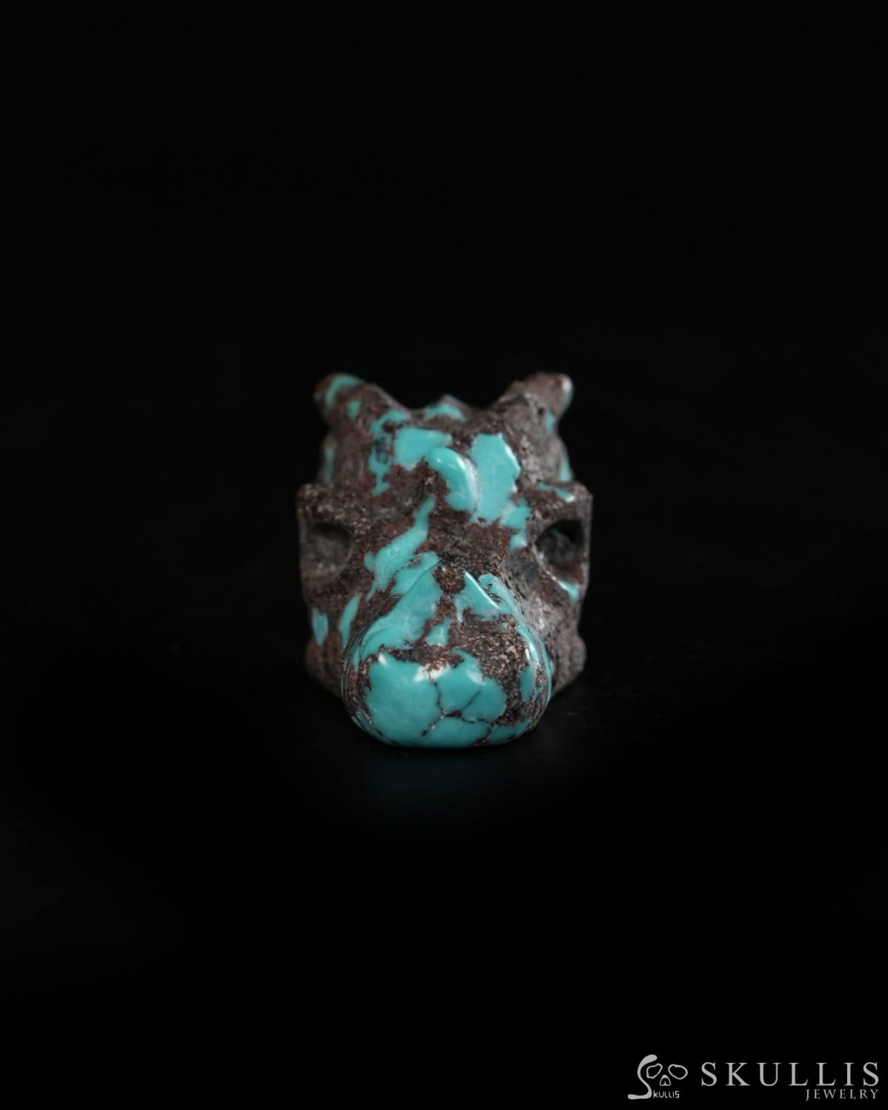 0.6’’ Spiderweb Turquoise (Matrix Turquoise) Hand Carved Gem Dragon Skull Skullis Realistic - 9900369 - Tiny Gemstone