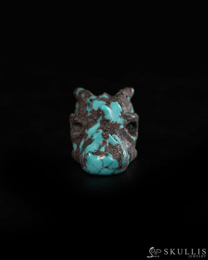 0.6’’ Spiderweb Turquoise (Matrix Turquoise) Hand Carved Gem Dragon Skull Skullis Realistic - 9900369 - Tiny Gemstone