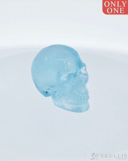 0.7’’ Aquamarine Carved Gem Skull Skullis Realistic - I9500071 Tiny Gemstone