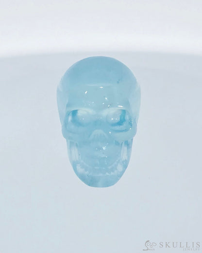 0.7’’ Aquamarine Carved Gem Skull Skullis Realistic - I9500071 Tiny Gemstone