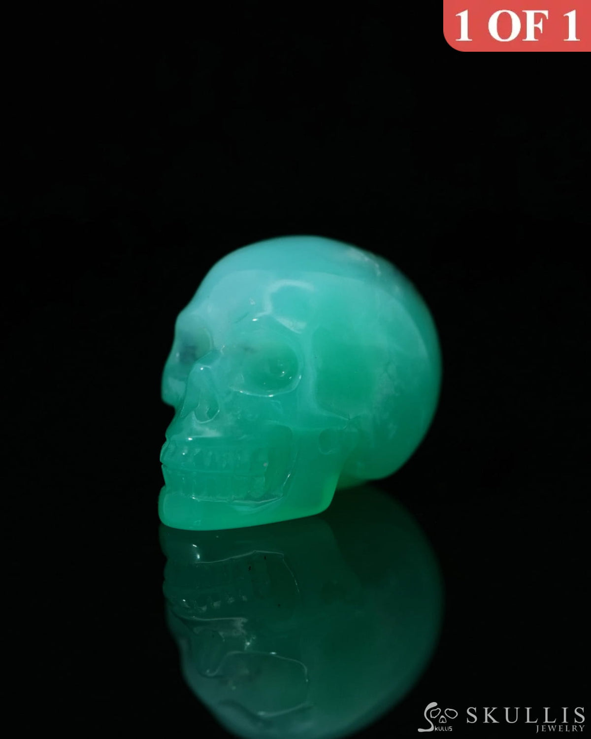 0.7’’ Chrysoprase Carved Gem Skull Skullis Realistic - 0800042 Tiny Gemstone Skull