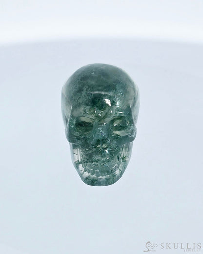 0.7’’ Green Moss Agate Carved Gem Skull Skullis Realistic - I9500074 Tiny Gemstone