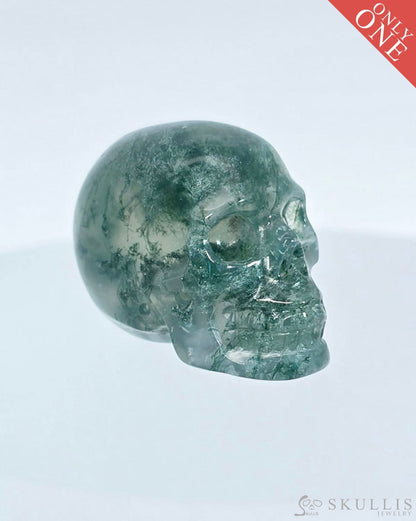 0.7’’ Green Moss Agate Carved Gem Skull Skullis Realistic - 9500074 Tiny Gemstone