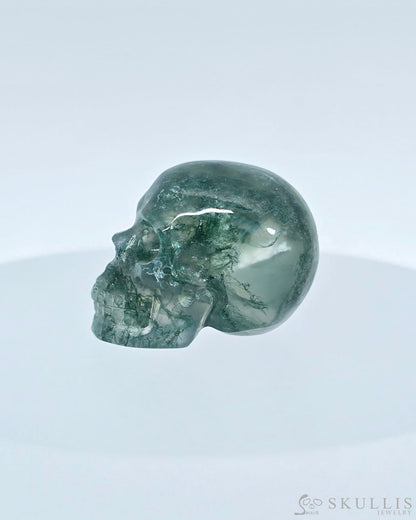 0.7’’ Green Moss Agate Carved Gem Skull Skullis Realistic - I9500074 Tiny Gemstone