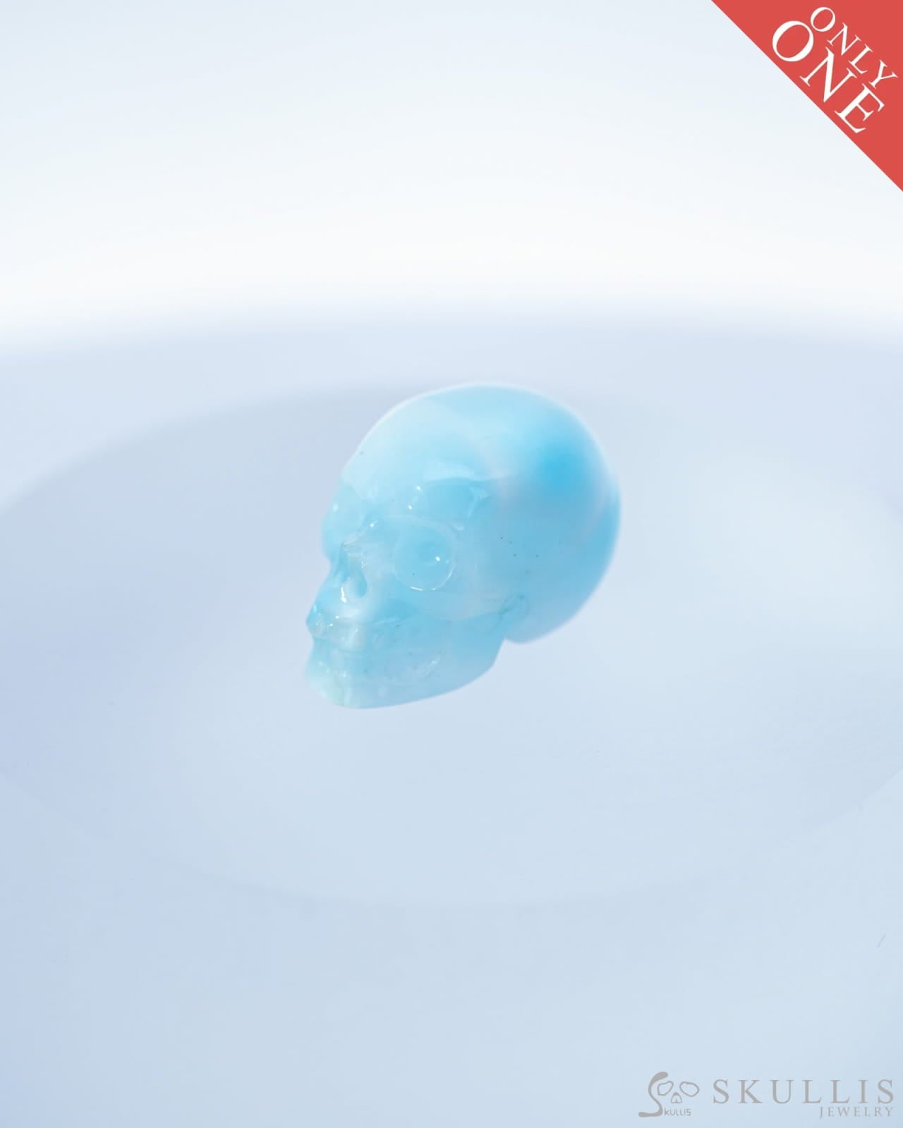 0.7’’ Larimar Carved Gem Skull Skullis Realistic - 9500095 Tiny Gemstone