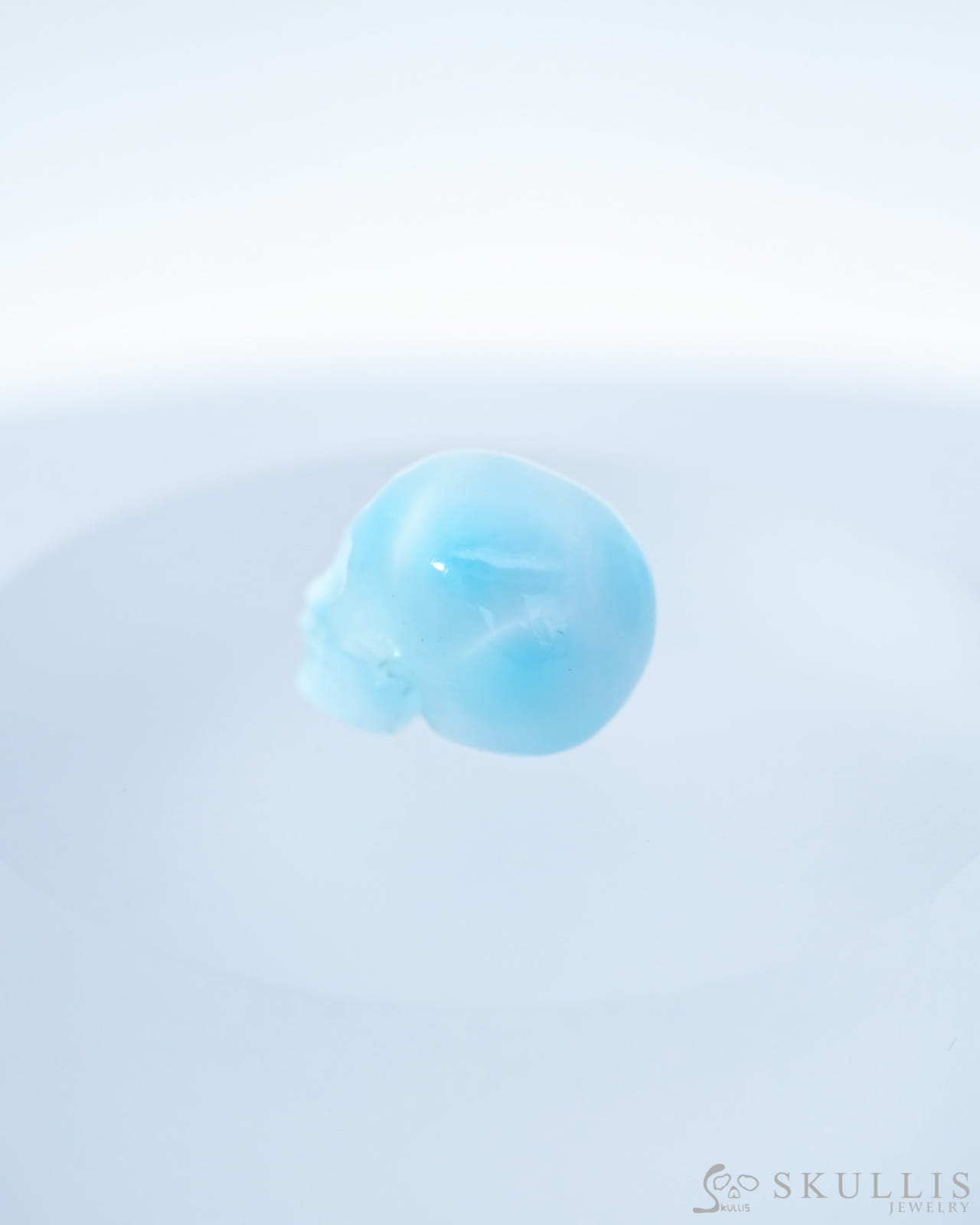 0.7’’ Larimar Carved Gem Skull Skullis Realistic - 9500095 Tiny Gemstone