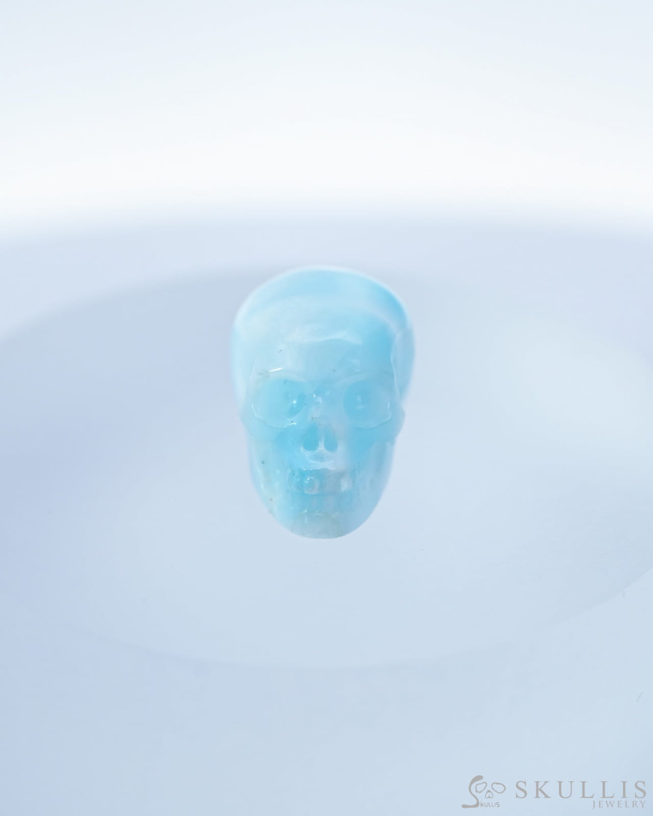 0.7’’ Larimar Carved Gem Skull Skullis Realistic - 9500095 Tiny Gemstone