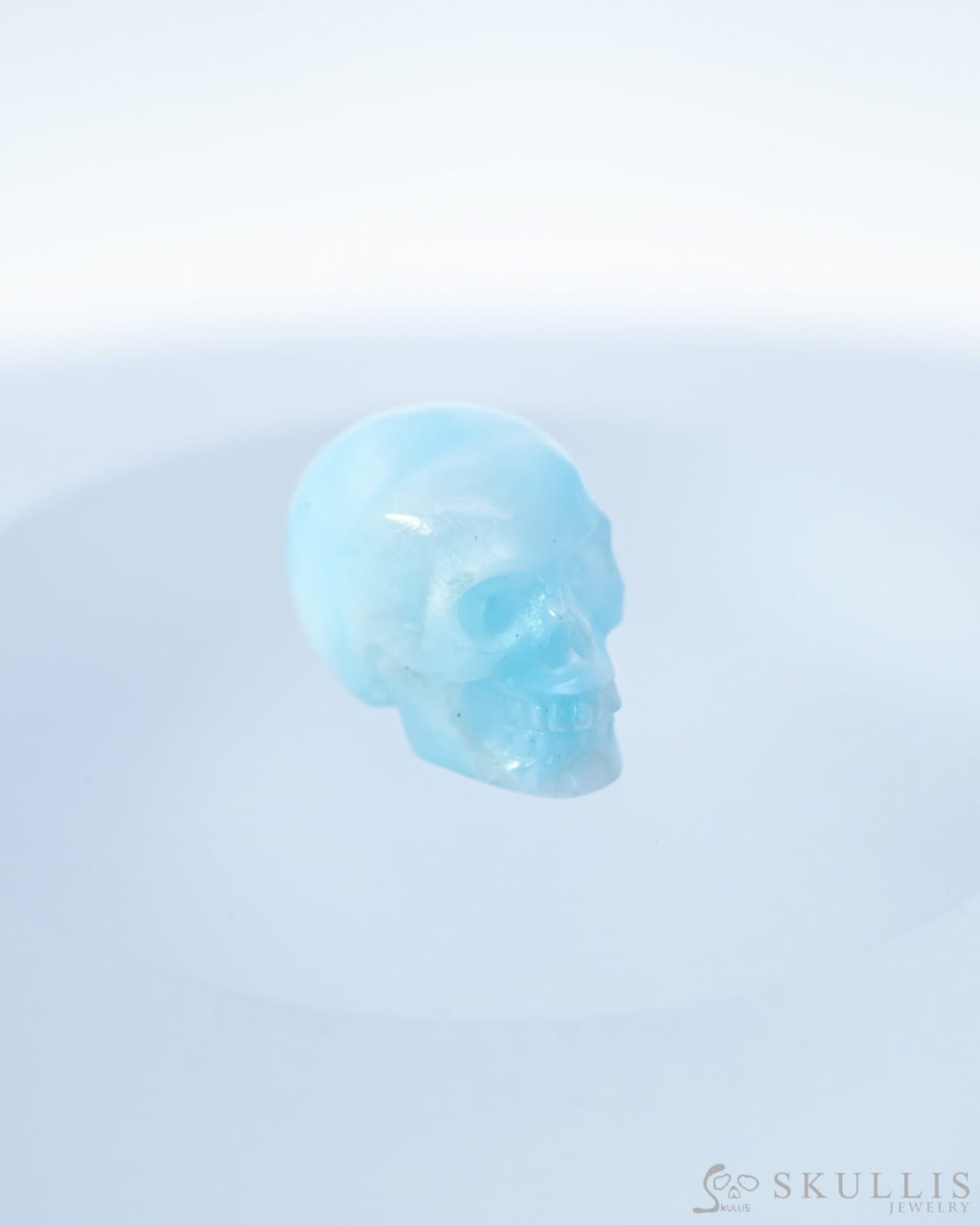 0.7’’ Larimar Carved Gem Skull Skullis Realistic - 9500095 Tiny Gemstone