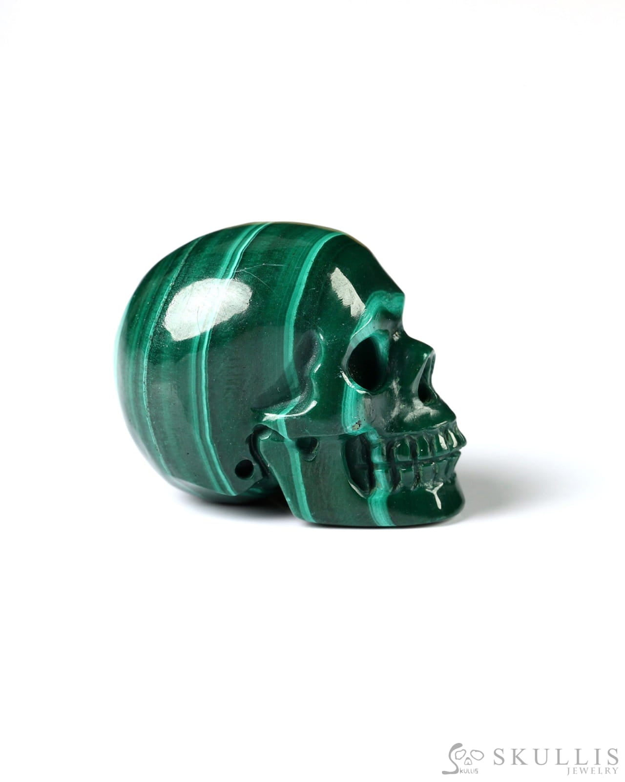 0.7’’ Malachite Carved Gem Skull Skullis Realistic - 9800026 Tiny Gemstone