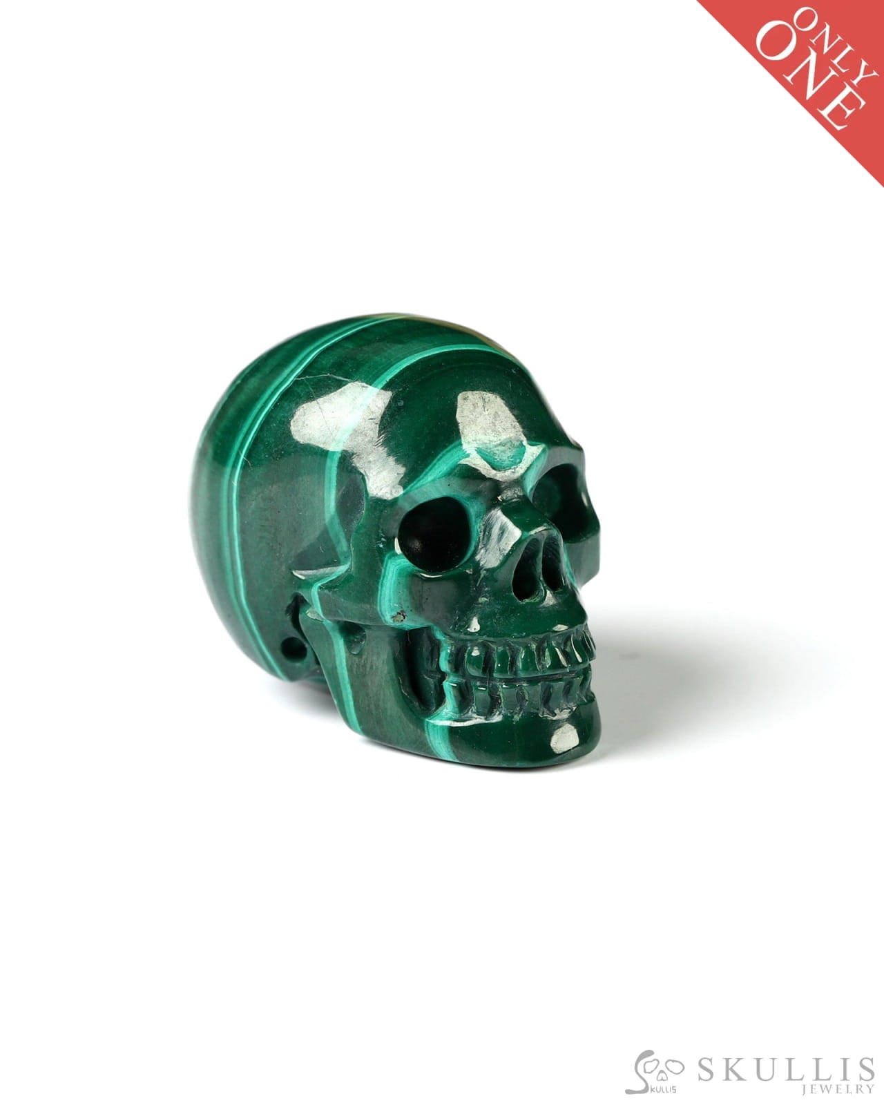 0.7’’ Malachite Carved Gem Skull Skullis Realistic - 9800026 Tiny Gemstone
