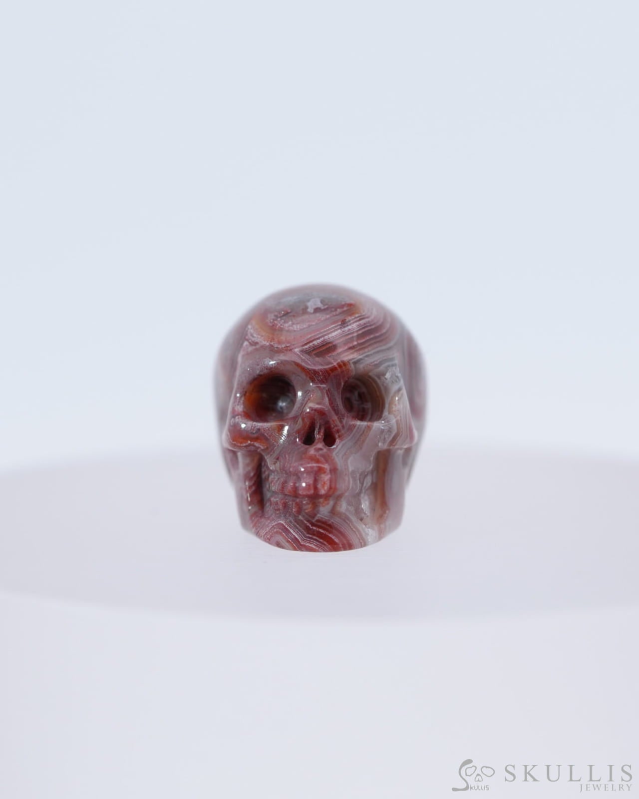 0.7’’ Red Crazy Lace Agate Carved Gem Skull Skullis Realistic - 0800044 Tiny Gemstone Skull
