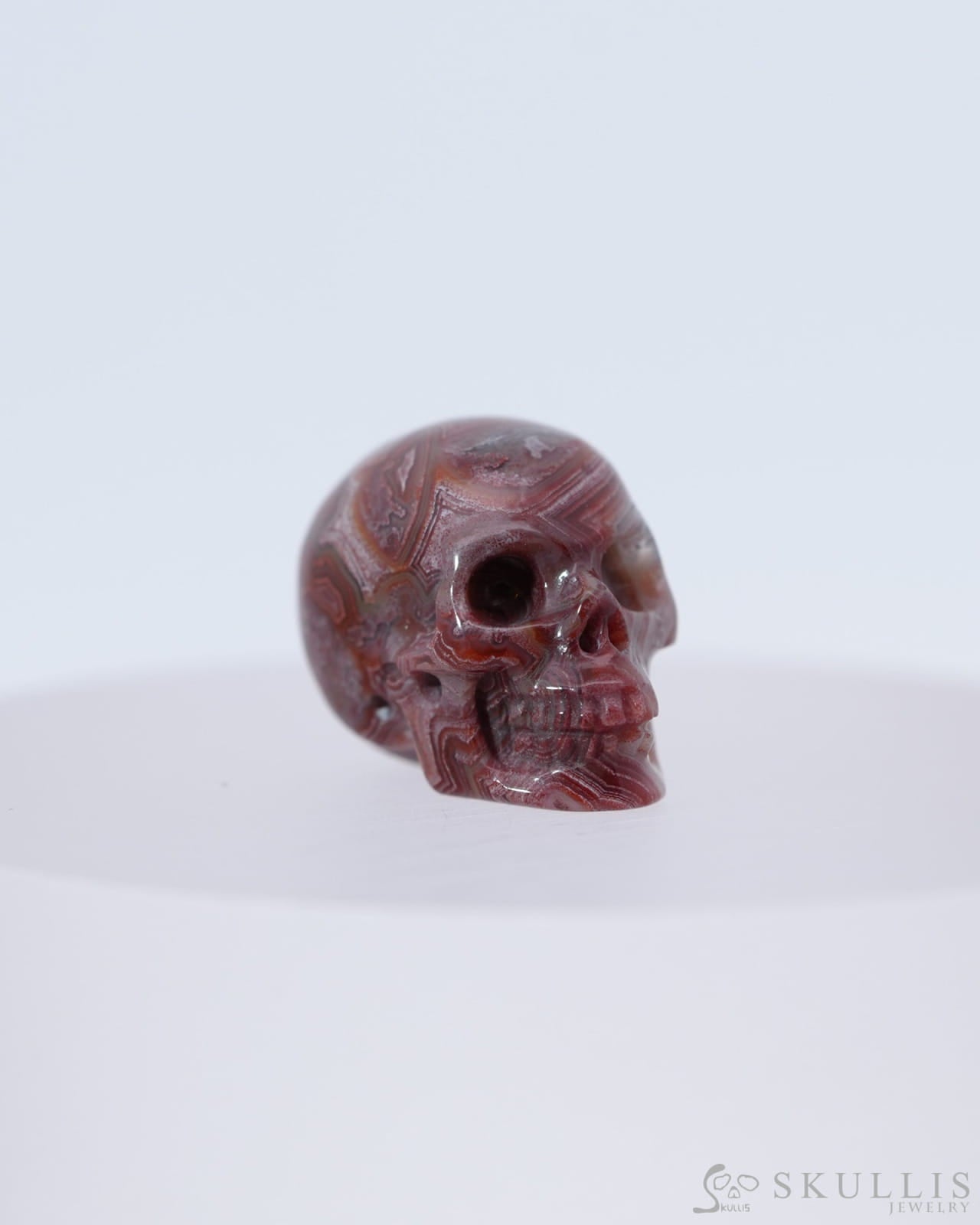 0.7’’ Red Crazy Lace Agate Carved Gem Skull Skullis Realistic - 0800044 Tiny Gemstone Skull