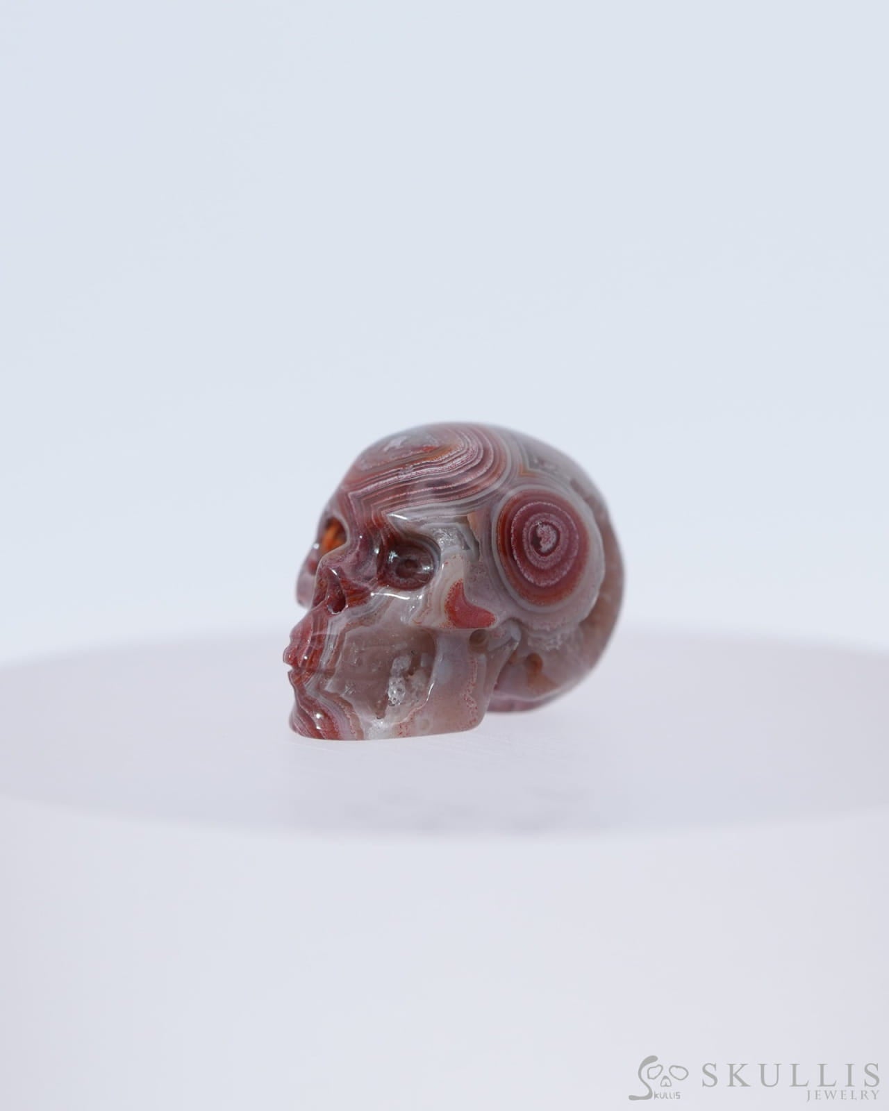 0.7’’ Red Crazy Lace Agate Carved Gem Skull Skullis Realistic - 0800044 Tiny Gemstone Skull