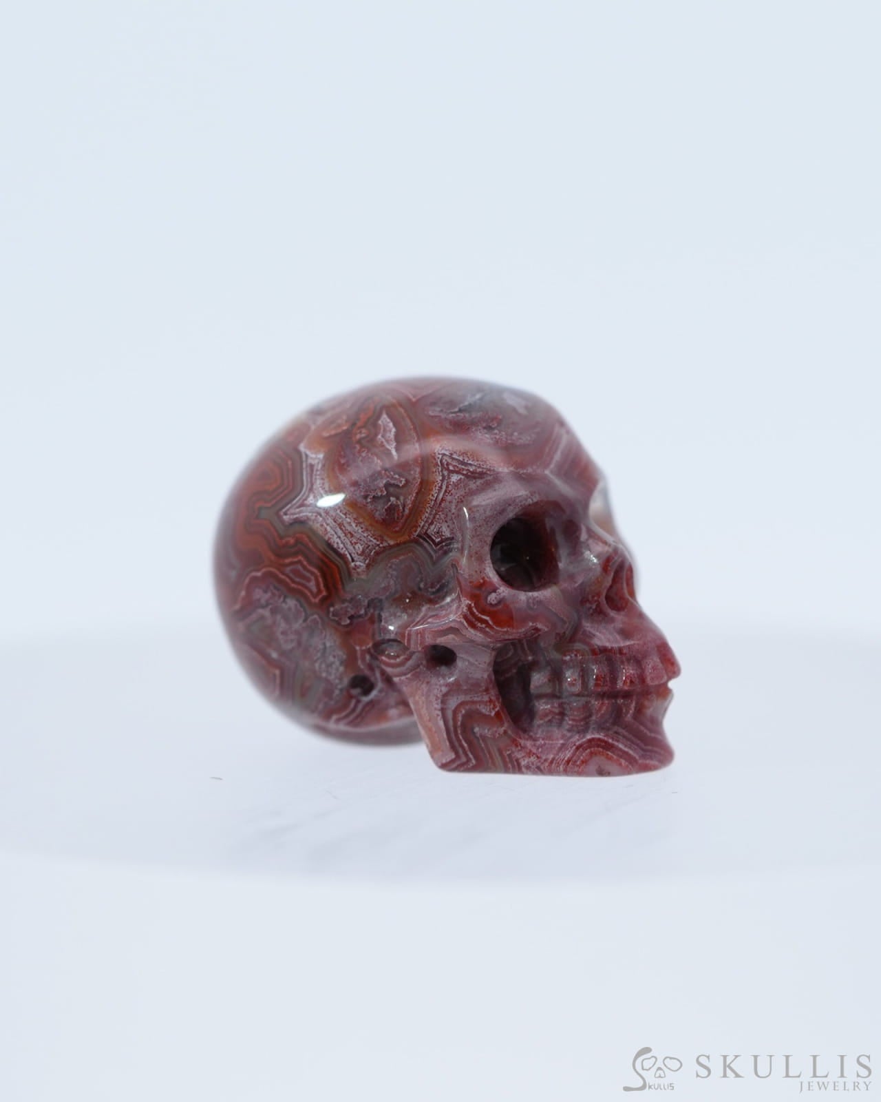 0.7’’ Red Crazy Lace Agate Carved Gem Skull Skullis Realistic - 0800044 Tiny Gemstone Skull