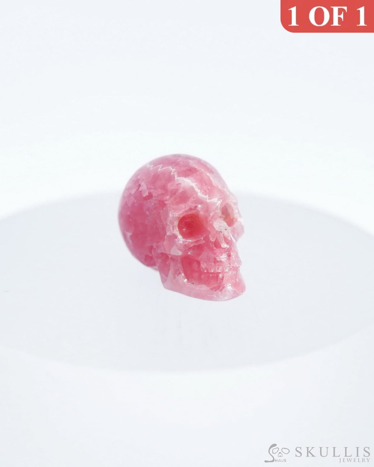 0.7’’ Rhodochrosite Carved Gem Skull Skullis Realistic - 0500041 Tiny Gemstone Skull